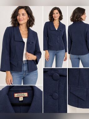 Beyond Threads Alpaca Wool Jacket Womens S Navy Blue Made Peru Luxury
